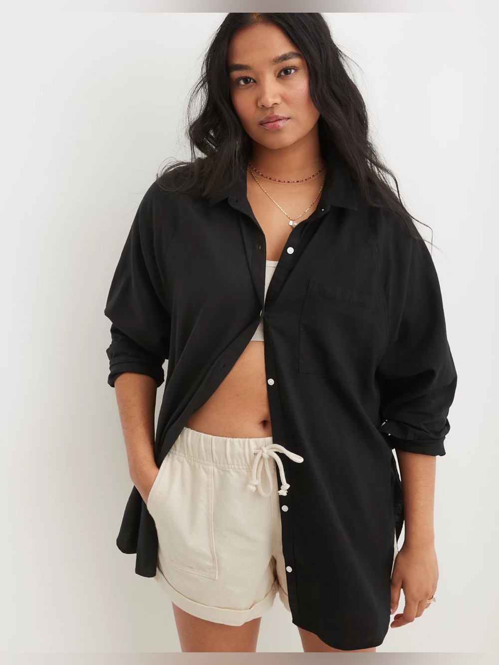aerie Linen Blend Coverup Shirt NWOT